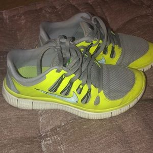 Yellow green and gray Nike free